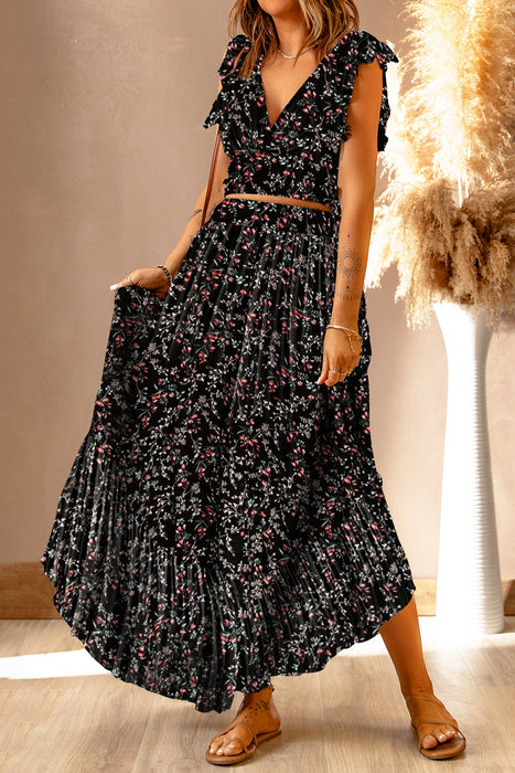 Summer Tight Waist Floral Split Dress Cropped Outfit Slimming Bohemian Dress-Fancey Boutique