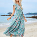 Women Printed Floral Waist Strap V Neck Short Sleeved Dress Bohemian Holiday Beach dress-Fancey Boutique