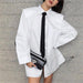 Spring Women Cotton Long Sleeved Shirt with Black Tie Loose Long White Shirt-Fancey Boutique