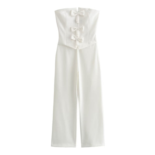 Spring Women Bow Strapless Jumpsuit-White-Fancey Boutique