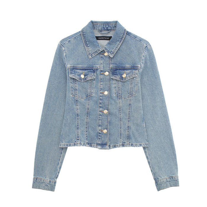 Women Spring Solid Denim Jacket Coat-Coat-Fancey Boutique