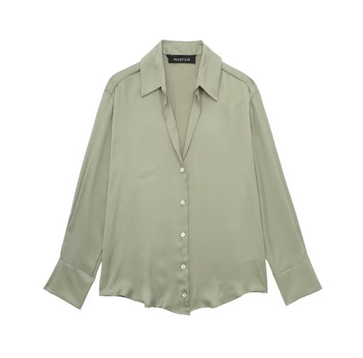 Summer Women Single Breasted Silk Satin Texture Drape Shirt-Fancey Boutique