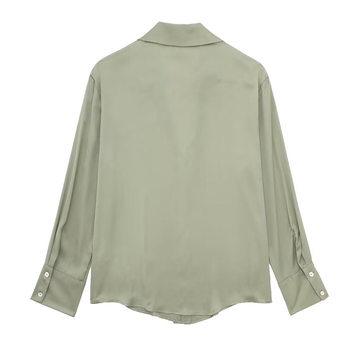 Summer Women Single Breasted Silk Satin Texture Drape Shirt-Fancey Boutique