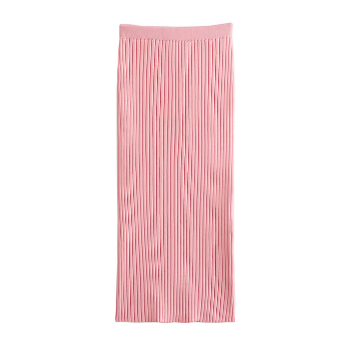 Spring Women Clothing Asymmetric Knitted Top Half Length Skirt Set-Pink Skirt-Fancey Boutique