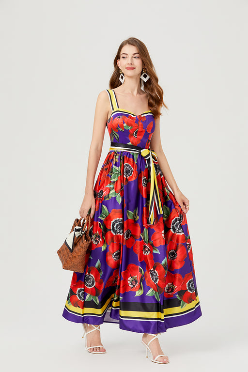 Women Summer Print Halter Dress Swing Maxi Dress-Fancey Boutique