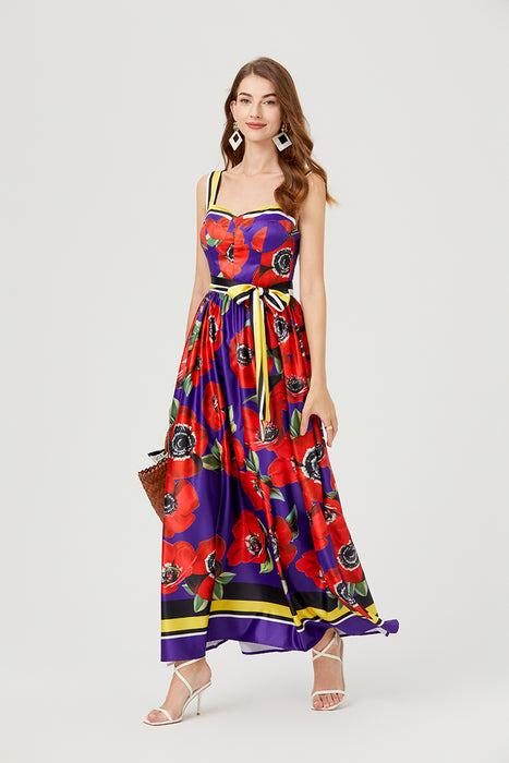 Women Summer Print Halter Dress Swing Maxi Dress-Fancey Boutique