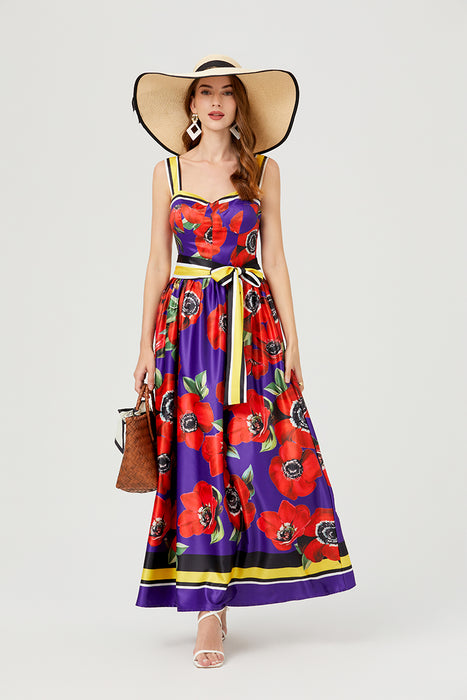 Women Summer Print Halter Dress Swing Maxi Dress-Fancey Boutique