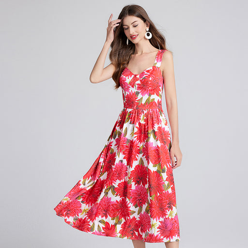 Women Summer Sleeveless Floral A Line Elegant Dress-Pink-Fancey Boutique