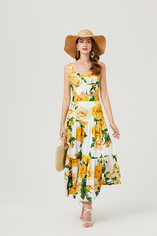 Women Summer Floral Short Strapless Top High Waist Skirt Two Piece Set-Fancey Boutique