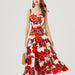 Women Summer Floral Short Strapless Top High Waist Skirt Two Piece Set-Red-Fancey Boutique