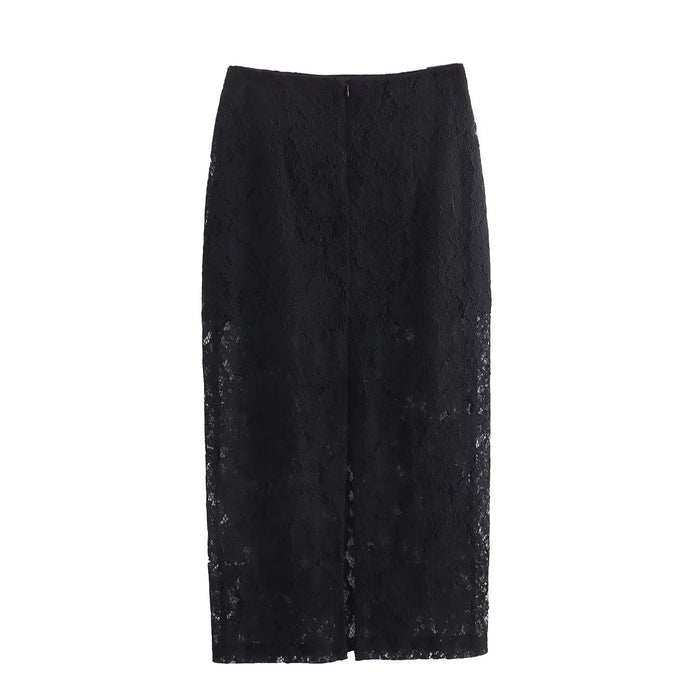 Padded Shoulder Lace Suit Women Coat Lace Midi Skirt Set-Fancey Boutique
