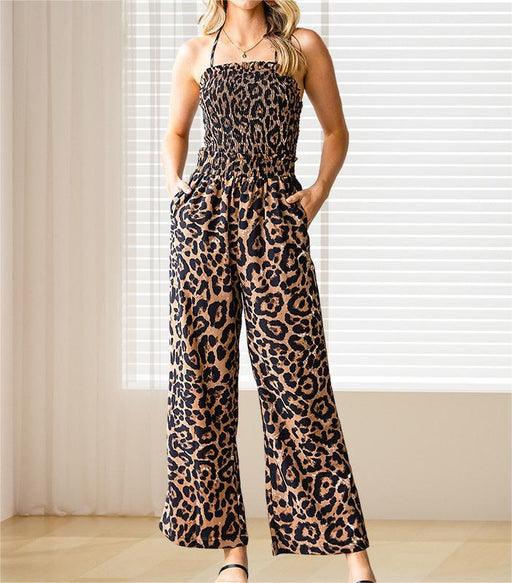 Summer Leopard Print Chest Wrapped Single Strap High Waist Belly Slimming Casual Jumpsuit Women-Fancey Boutique