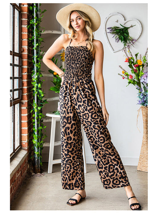 Summer Leopard Print Chest Wrapped Single Strap High Waist Belly Slimming Casual Jumpsuit Women-Fancey Boutique