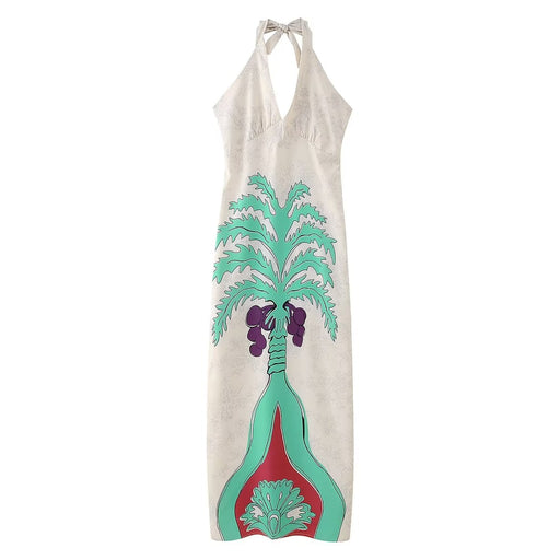 Spring Women Clothing Elegant Light Familiar Positioning Printed Long Suspender Dress-Fancey Boutique