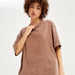 Spring Summer Solid Color T Shirt Women Washed Old Batik Top Cotton Short Sleeve-Camel-Fancey Boutique