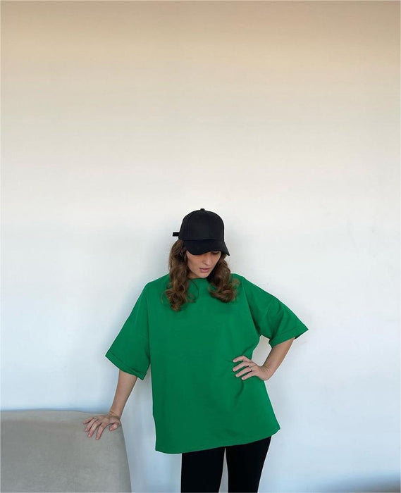 Spring Summer Solid Color Short Sleeved Women Loose Large Cotton T Shirt Simple Top-Blackish Green-Fancey Boutique