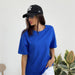Spring Summer Solid Color Short Sleeved Women Loose Large Cotton T Shirt Simple Top-Blue-Fancey Boutique