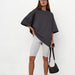 Spring Summer Cotton T Shirt Solid Color Short Sleeve Women Loose Large Version-Dark Grey-Fancey Boutique