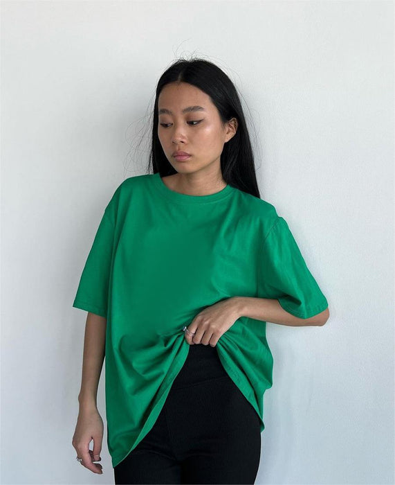 Spring Summer Solid Color T Shirt Women Cotton Short Sleeved Shirt Loose All Match-blackish green-Fancey Boutique