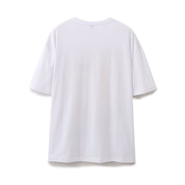 Spring Women Clothing All Match Simple Round Neck Printed Casual White T shirt-Fancey Boutique