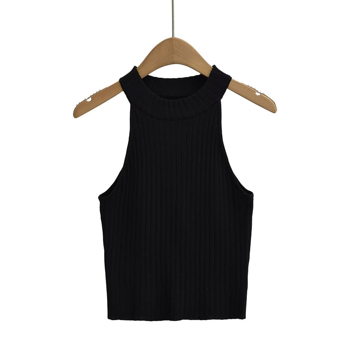 Vest Brand Women Clothing Thread Fitted Top Sexy Round Neck Bottoming Shirt-Black-Fancey Boutique