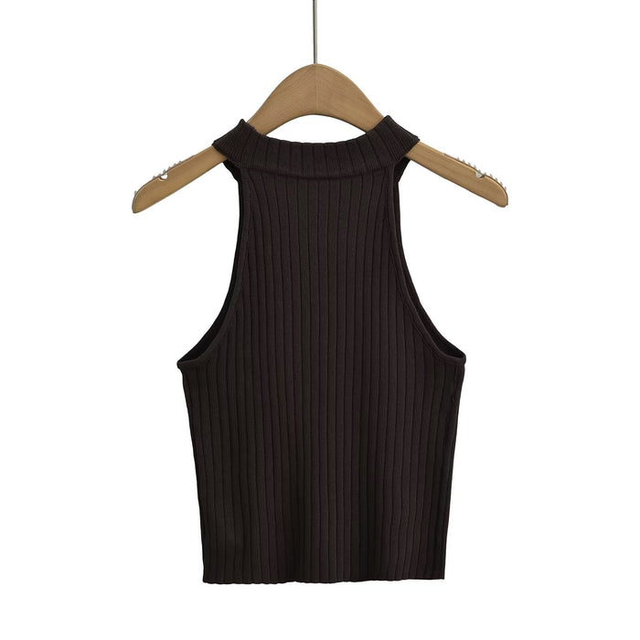 Vest Brand Women Clothing Thread Fitted Top Sexy Round Neck Bottoming Shirt-Coffee-Fancey Boutique