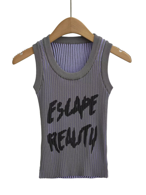 Spring Sexy Slim Fit Letter Graphic Printing Short Knitted Vest Camisole Women Chic-Purple-Fancey Boutique