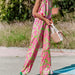 Ladies Summer Boho Casual Pink Floral Halter Straight Jumpsuit-Fancey Boutique