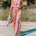 Ladies Summer Boho Casual Pink Floral Halter Straight Jumpsuit-Fancey Boutique