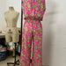 Ladies Summer Boho Casual Pink Floral Halter Straight Jumpsuit-Fancey Boutique