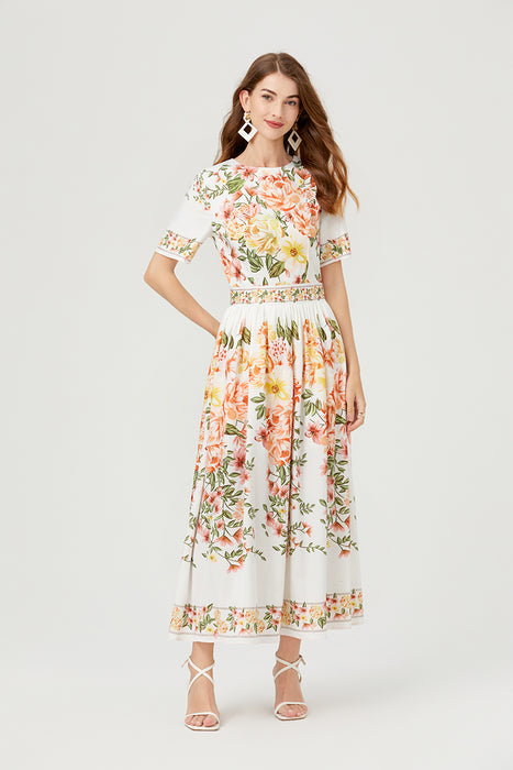 Women Summer Floral Short Sleeve A Line Elegant Dress-Fancey Boutique