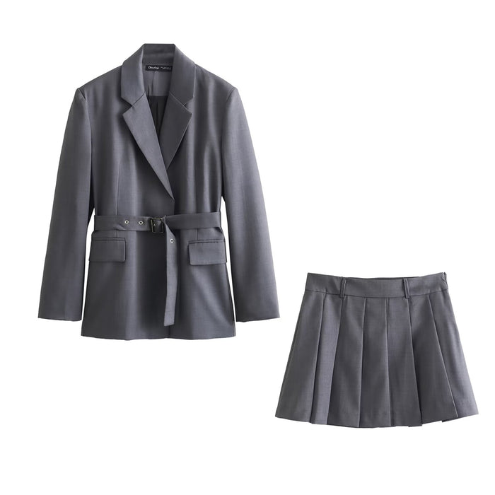 Summer Women lended Slim Blazer Wide Pleated Mini Skirt Sets-Fancey Boutique