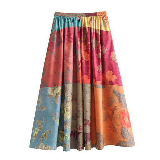Women Clothing Spring Retro Printed Shirt Skirt Sets-Skirt-Fancey Boutique
