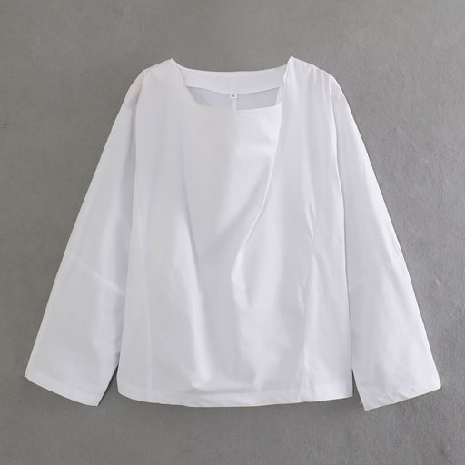 Spring Women White Long Sleeved Poplin Top Shirt-White-Fancey Boutique