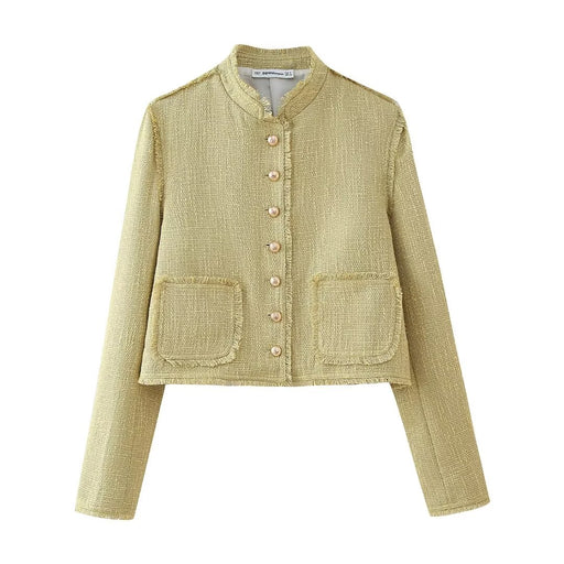 Spring Women Texture Frayed Jacket Coat for Women-Yellow-Fancey Boutique