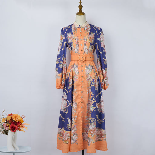 Women Spring And Autumn Flowers Daily Long Sleeve Maxi Dress-Fancey Boutique