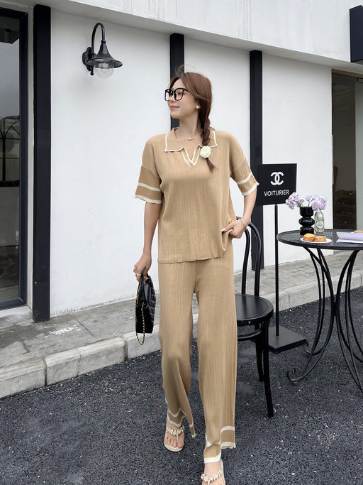 Short Sleeved Fashion Casual Loose All Match Slimming High Waist Knitted Suit-Fancey Boutique