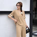 Short Sleeved Fashion Casual Loose All Match Slimming High Waist Knitted Suit-Fancey Boutique