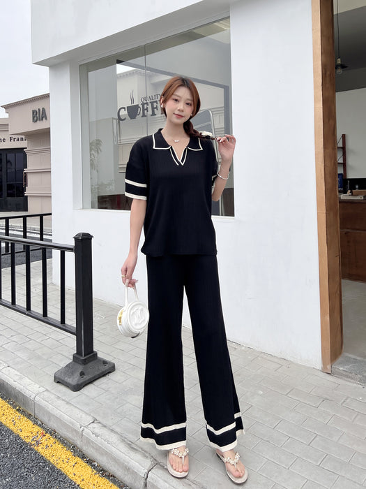 Short Sleeved Fashion Casual Loose All Match Slimming High Waist Knitted Suit-Fancey Boutique