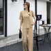 Short Sleeved Fashion Casual Loose All Match Slimming High Waist Knitted Suit-camel-Fancey Boutique