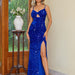 Summer Women Sexy Sequined Backless Dress Slim Split Dress Maxi Dress-Blue-Fancey Boutique