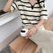 Fashion Suit Loose Striped Lapel Knitted Top Casual High Waist Knitted Suit-Apricot-Fancey Boutique