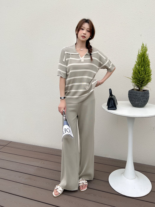 Fashion Suit Loose Striped Lapel Knitted Top Casual High Waist Knitted Suit-Fancey Boutique