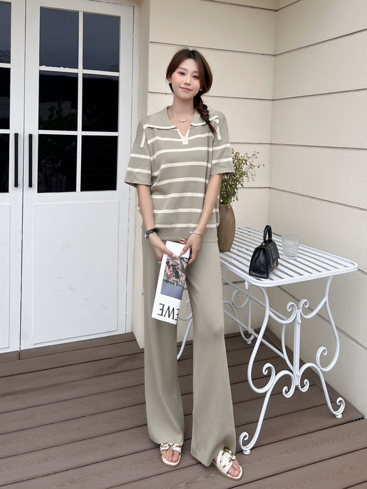 Fashion Suit Loose Striped Lapel Knitted Top Casual High Waist Knitted Suit-Fancey Boutique