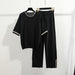 Casual Loose Fashion Suit Short Sleeved Knitted Top Wide Leg Pants Two Piece Set-Black-Fancey Boutique
