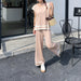 Stitching Loose Shawl Sleeve Sweater Top High Waist Slimming Wide Leg Pants Two Piece Set-Fancey Boutique