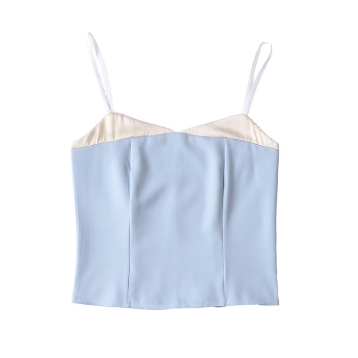 Summer French Sexy Sexy Slimming Tube Top Faux Two Piece Suspender Vest Short Top-Pale blue-Fancey Boutique