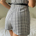 Summer Women Clothing Collared Contrast Color Check Short Skirt With Belt Dress Women-Fancey Boutique