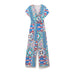 Women Clothing Summer Retro Ethnic V Neck Silk Satin Texture Printed Jumpsuit-Multi-Fancey Boutique