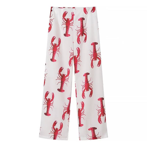 Spring Women Lobster Print Shirt Casual Straight Pant Sets-Pants-Fancey Boutique